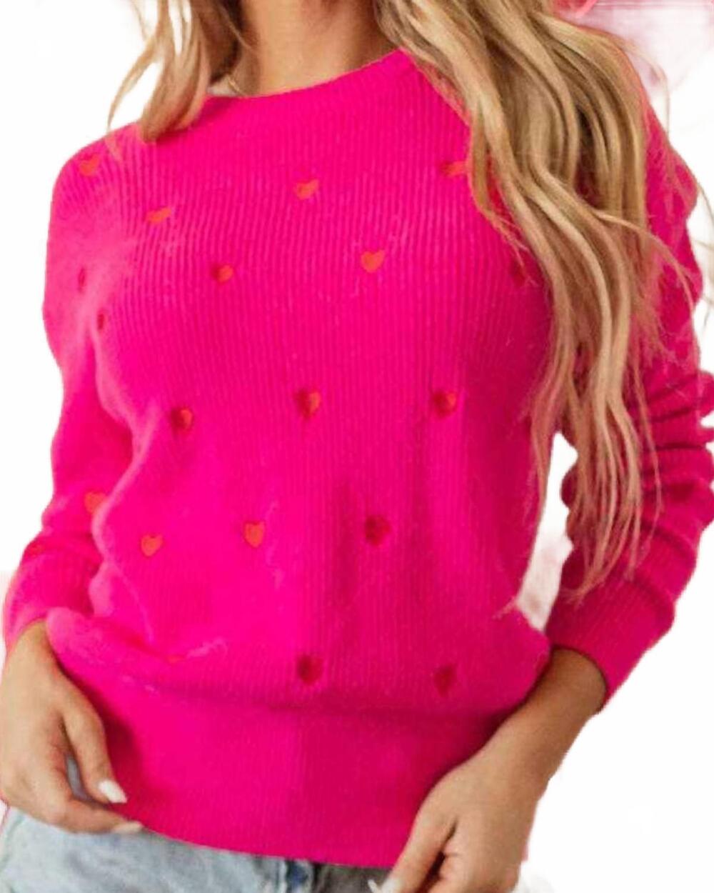 NEW PRETTY BASH valentine heart drop shoulder crewneck sweater in rose red